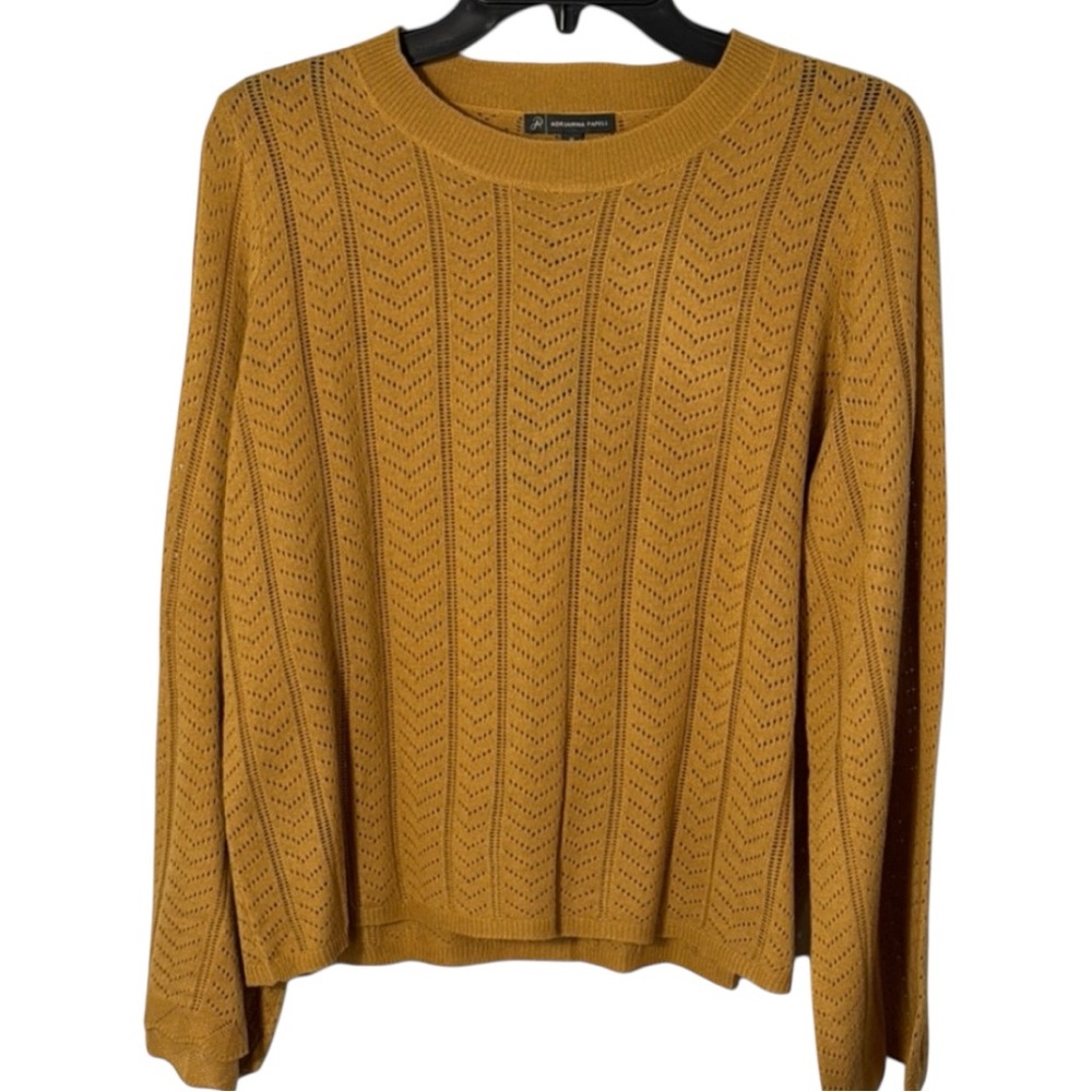 Adrianna Papell Sweater Yellow Cable Knit Crew Neck Bell Sleeve in Size M